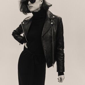 Mango Black Leather Biker Jacket